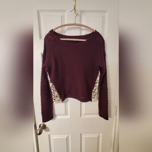 Burgundy Sweater with Lace Details